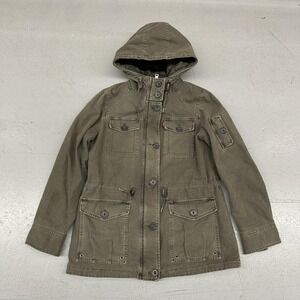 Levi Strauss Jacket Mens Medium Green Hooded Utility Field Parka Coat Cotton